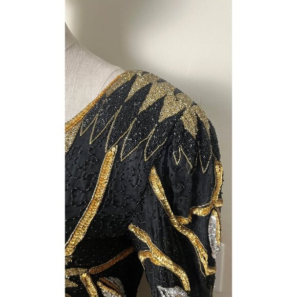 VINTAGE MANNEQUIN BEADED SEQUIN 80'S GLAM DRESS M - Picture 3 of 12